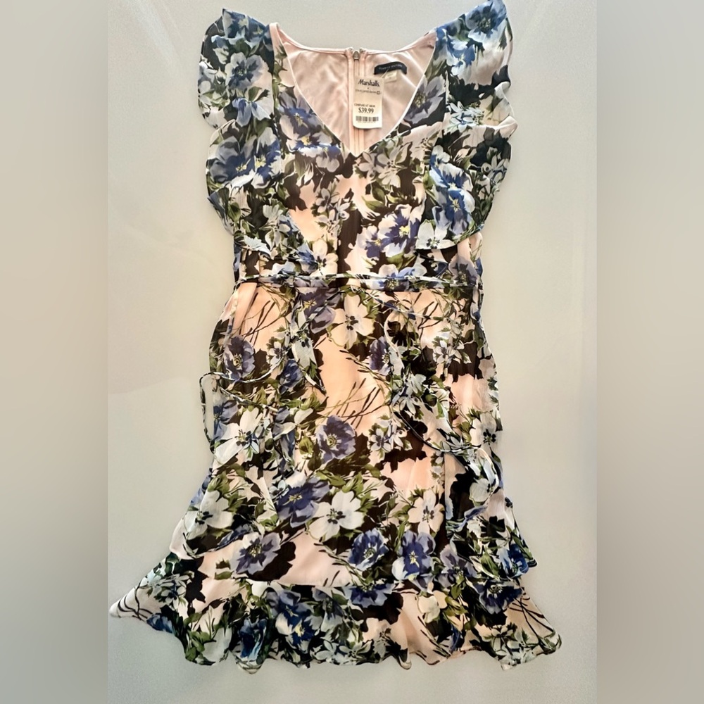 Tommy Hilfiger Size 12 Flutter Sleeve Pink & Blue Floral Dress - New With Tags